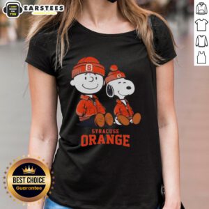 Premium Syracuse Orange X Snoopy and Charlie Brown ladies tee featuring vibrant graphics and a trendy design.
