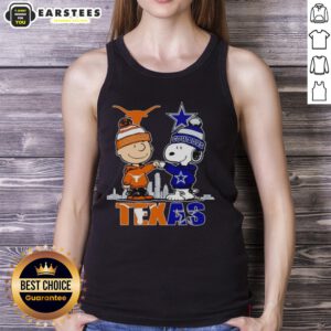 Premium Texas City skyline tank top featuring Charlie Brown, Texas Longhorns, and Dallas Cowboys designs.