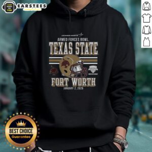 Alt Text: Premium Texas State Bobcats 2025 Armed Forces Bowl Bound hoodie featuring team colors and logo for fans.