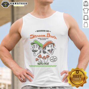 Premium Mushroom Jam tank top featuring Mario and Luigi design by Shroom Bros, Est. 1985, perfect for gamers.