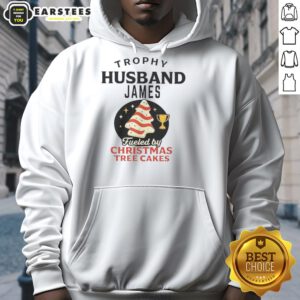 Premium Trophy Husband hoodie featuring James, inspired by Christmas Tree Cakes, perfect for holiday celebrations.