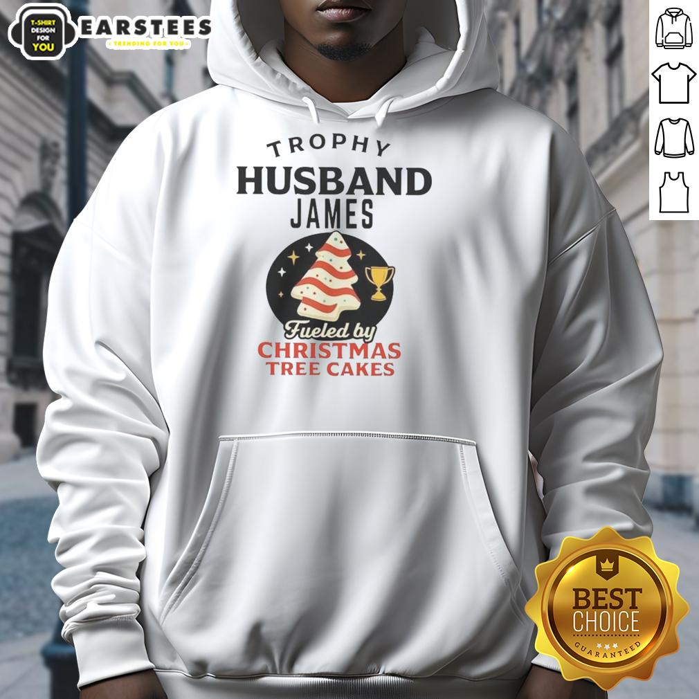 Premium Trophy Husband hoodie featuring James, inspired by Christmas Tree Cakes, perfect for holiday celebrations.