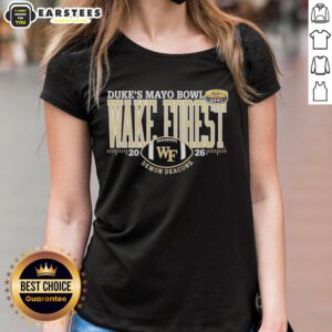 Alt Text: Premium Wake Forest Demon Deacons Dukes Mayo Bowl 2026 ladies tee, featuring team colors and logo for fans.