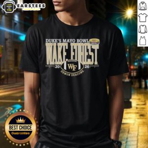 Alt Text: Premium Wake Forest Demon Deacons Duke's Mayo Bowl 2026 T-Shirt featuring team colors and logo for fans.
