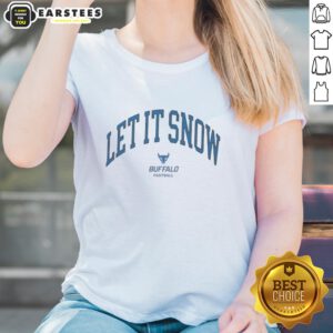 Pretty Buffalo Bulls Victor Snow Let It Snow ladies tee featuring a festive winter design, perfect for game day or holiday wear.