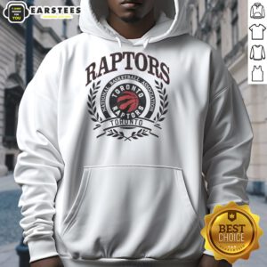 Alt Text: Retro Toronto Raptors NBA logo with laurel wreath frame on a stylish hoodie, perfect for basketball fans.