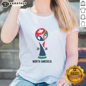Top 2026 International Soccer Tournament North America Ladies Tee featuring vibrant design and sporty fit for fans.