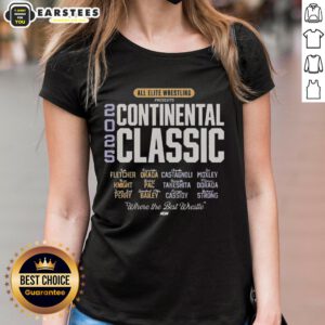 Alt Text: Top All Elite Wrestling AEW Continental Classic 2025 Ladies Tee featuring dynamic wrestling graphics and event logo.