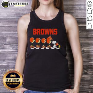 Alt Text: Cleveland Browns X Peanuts Snoopy and Friends Abbey Road tank top featuring iconic characters in a playful design.
