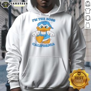 90s California Duck hoodie featuring 'Top Im The Boss' graphic, perfect for retro fashion enthusiasts.