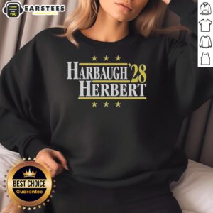 Top Jim Harbaugh vs Justin Herbert Los Angeles Chargers 2028 sweatshirt showcasing bold graphics and team colors.