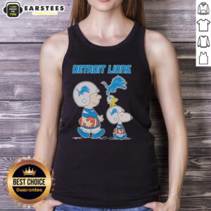 Alt Text: Awesome Detroit Lions X Snoopy and Charlie Brown tank top featuring vibrant graphics and team colors for fans.