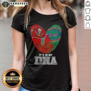 Alt Text: Awesome Fingerprints Tampa Bay Buccaneers X Florida Gators It's In My DNA Ladies Tee showcasing team spirit.