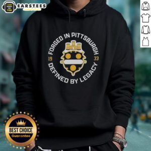 Awesome Forged in Pittsburgh Defined by Legacy 1933 Steelers throwback hoodie showcasing vintage design and team spirit.
