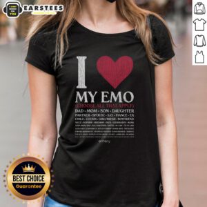 Alt Text: Awesome I Love My Emo Choose All That Apply Ladies Tee in black, featuring a stylish graphic design for emo fashion lovers.