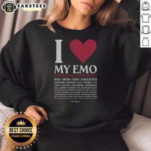 Emo sweatshirt featuring 'I Love My Emo' design, perfect for fans of emo culture and stylish casual wear.