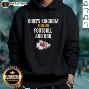 Alt Text: Awesome Kansas City Chiefs hoodie featuring a football and BBQ design, perfect for fans of the Chiefs Kingdom.