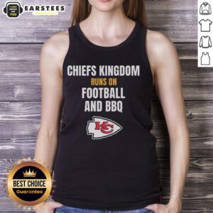 Awesome Kansas City Chiefs tank top featuring 'Runs on Football and BBQ' design, perfect for game day and BBQ lovers.