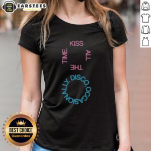 Awesome Kiss All The Time Disco Logo Ladies Tee featuring vibrant colors and retro design for stylish fans.