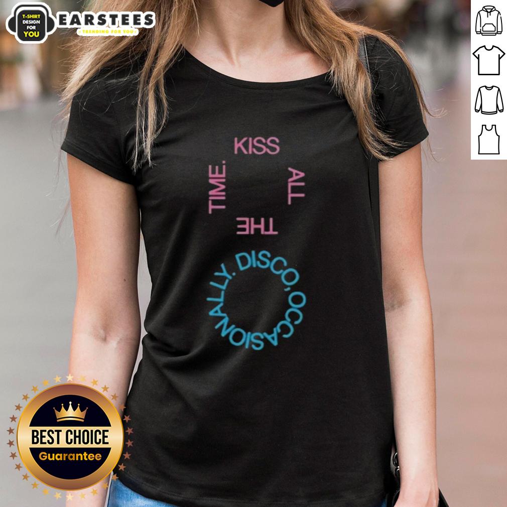 Awesome Kiss All The Time Disco Logo Ladies Tee featuring vibrant colors and retro design for stylish fans.