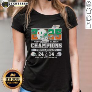 Miami Hurricanes beat Ohio State Buckeyes in Cotton Bowl Classic 2025; stylish ladies tee showcasing team pride.