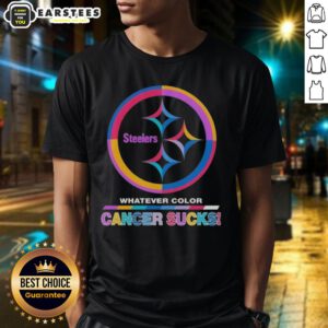 Awesome Pittsburgh Steelers Football T-Shirt featuring colorful 'Cancer Sucks' logo design for awareness and support.