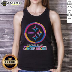 Awesome Pittsburgh Steelers Football tank top featuring colorful 'Cancer Sucks' logo design, perfect for fans.