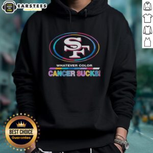 Alt Text: Awesome San Francisco 49ers hoodie featuring cancer awareness colors and logo, perfect for football fans.