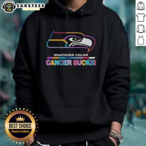 Seattle Seahawks hoodie featuring 'Cancer Sucks' logo in vibrant team colors, perfect for football fans.