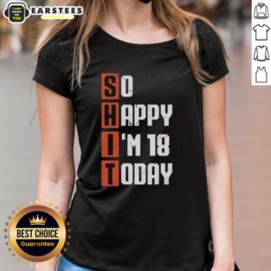 Vintage ladies tee celebrating 18th birthday with 'So Happy I'm 18 Years Old Today' design, perfect for milestone celebrations.