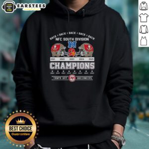 Awesome Tampa Bay Buccaneers Football Champions NFC South Division 2025 Back 2 Back Hoodie design featuring team colors.
