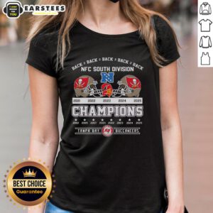 Alt Text: Awesome Tampa Bay Buccaneers Football Champions NFC South Division 2025 Back-to-Back Ladies Tee design