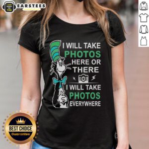Cute Dr. Seuss I Will Take Photos Here or There ladies tee featuring whimsical design and vibrant colors.