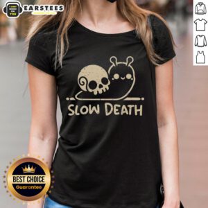 Alt Text: Cute Slow Death Snail Skull Ladies Tee featuring a whimsical snail design with a playful skull motif. Perfect for casual wear.
