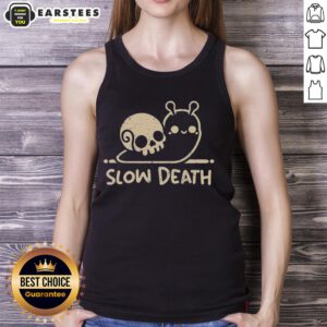 Cute Slow Death Snail Skull Tank Top featuring a whimsical snail skull design on a stylish sleeveless shirt.