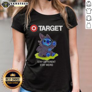 Alt Text: Cute Stitch cosplay Toothless X Target Stay Different Stay Weird ladies tee showcasing vibrant design and unique style.