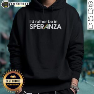 Alt Text: Funny 'I'd Rather Be in Speranza' Arc Raiders logo hoodie showcasing a playful design for fans.
