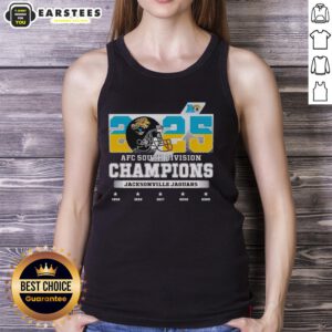 Jacksonville Jaguars tank top celebrating the 2025 AFC South Division Champions title in bold team colors.