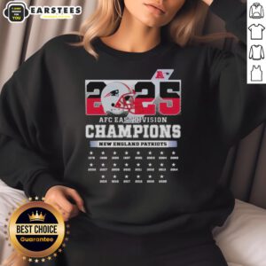 Alt Text: 2025 AFC South Division Champions New England Patriots sweatshirt, featuring team colors and logo, perfect for fans.