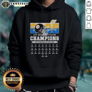 2025 AFC South Division Champions Pittsburgh Steelers hoodie featuring team colors and logo, perfect for fans.