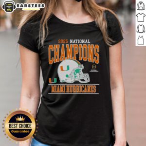 2025 CFP National Champions Miami Hurricanes Football ladies tee featuring team logo and vibrant colors.