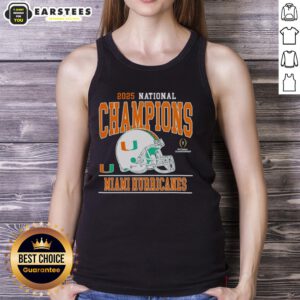Good 2025 CFP National Champions Miami Hurricanes football tank top featuring team colors and logo design.