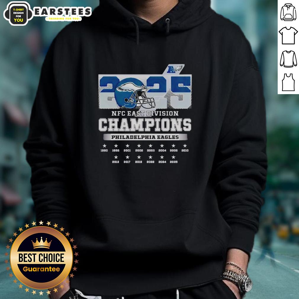 Alt Text: Philadelphia Eagles hoodie celebrating the 2025 NFC East Division Champions title in stylish design.