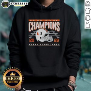 Good 2026 Fiesta Bowl Champions Miami Hurricanes helmet classic hoodie showcasing team pride and style.