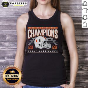 Alt Text: Miami Hurricanes helmet graphic on a classic tank top celebrating the 2026 Fiesta Bowl Champions.