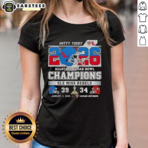 Alt Text: Ole Miss Rebels football helmet on a ladies' tee at the Good Allstate Sugar Bowl in Caesars Superdome.