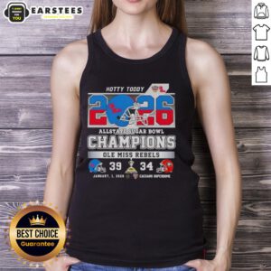 Alt Text: Ole Miss Rebels Hotty Toddy tank top featuring Good Allstate Sugar Bowl logo inside Caesars Superdome.