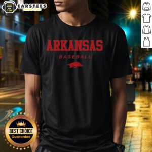 Good Arkansas Razorback Baseball Wordmark and Logo T-Shirt featuring bold team colors and iconic Razorback design.