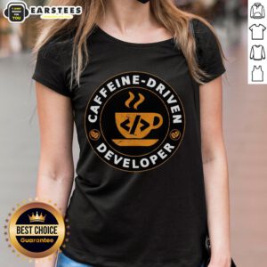 Caffeine-driven developer ladies tee featuring a stylish design, perfect for tech-savvy women who love coffee.