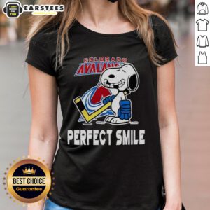 Good Colorado Avalanche Hockey Snoopy tee featuring a perfect smile, ideal for female fans and sports enthusiasts.